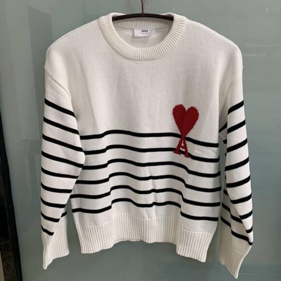 AMI black and white striped crew-neck sweater - Picture 1 of 5